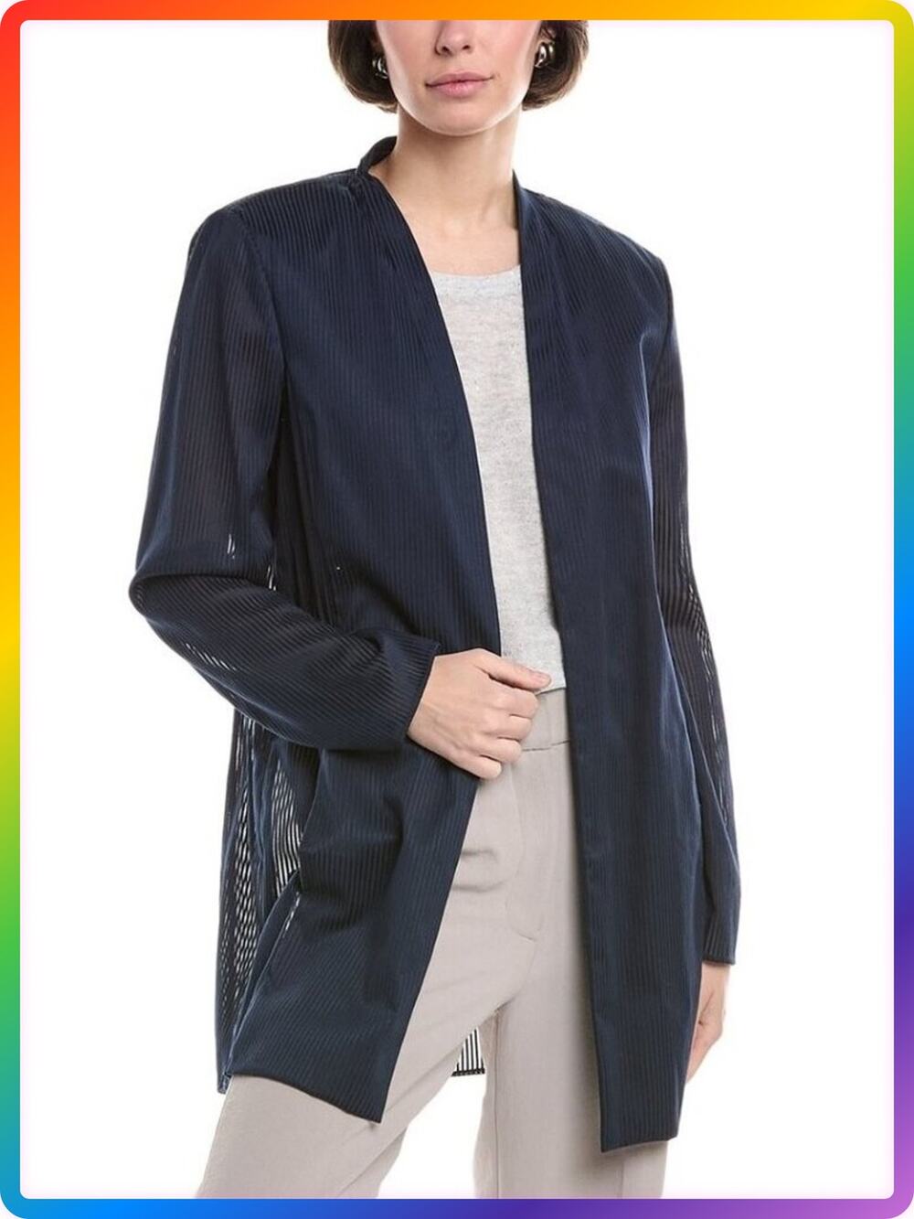 Akris Gionata Navy Stripe Mulberry Silk Blazer Jacket SIZE 8 Swiss Designer